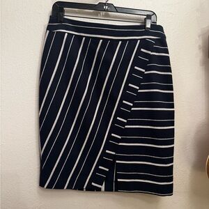 LOFT Navy and Cream Striped Pencil Skirt